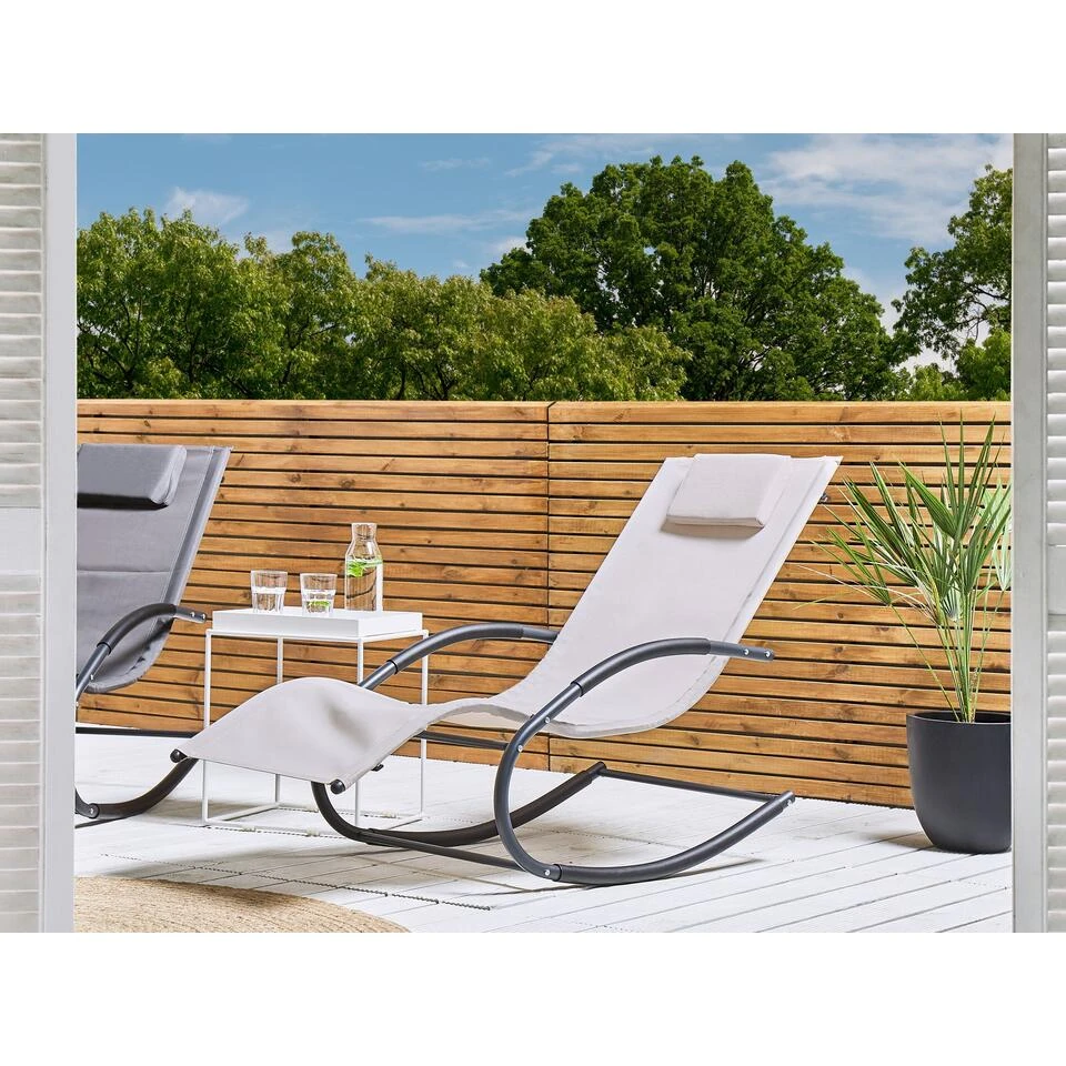 Beliani Tuinligstoel CARANO II - Beige Staal, Textiel - Afbeelding 2