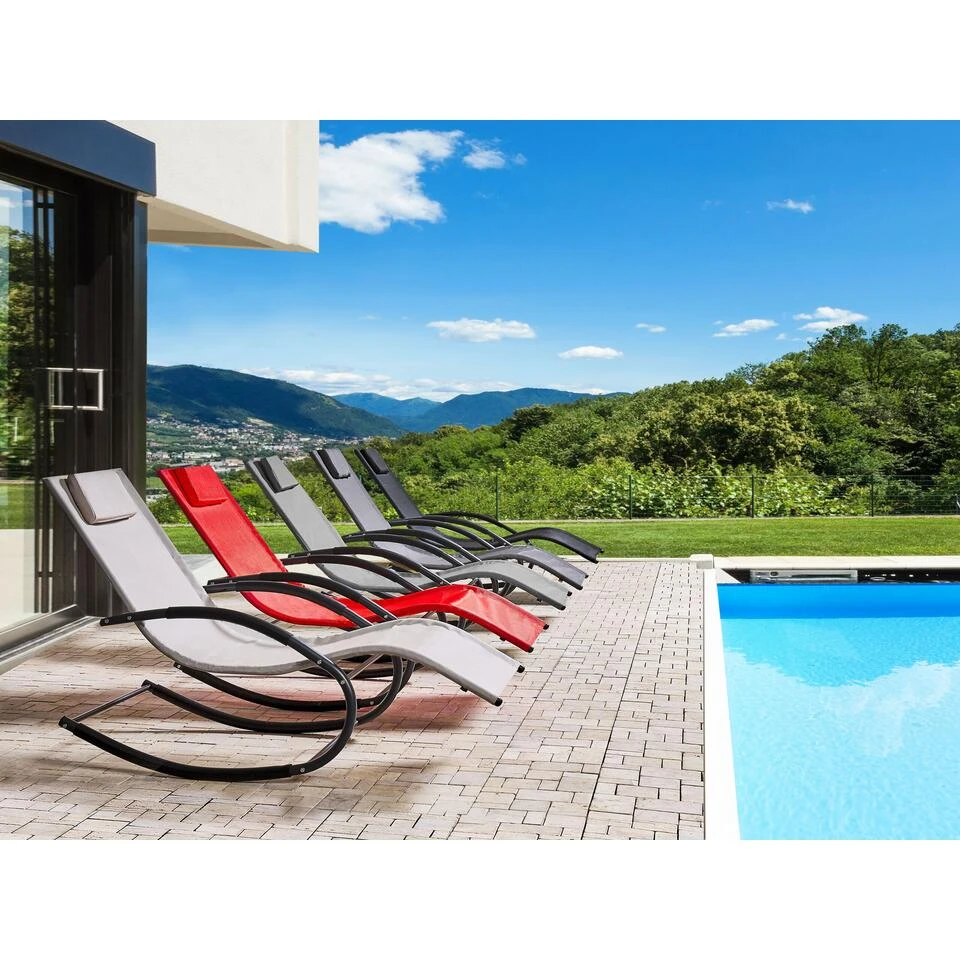 Beliani Tuinligstoel CARANO II - Beige Staal, Textiel - Afbeelding 4