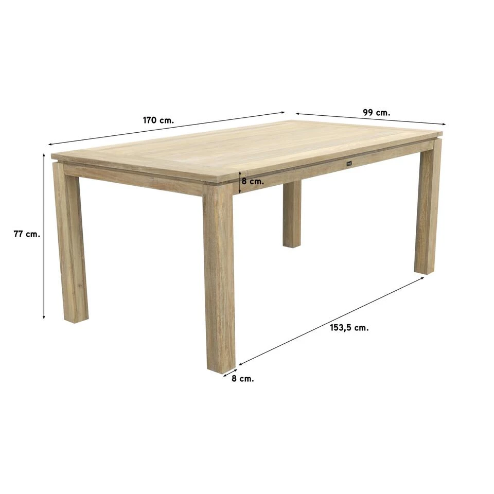 Allure VDG Rome Teak Tuintafel 170 X 100 Cm. - Grey - Afbeelding 2