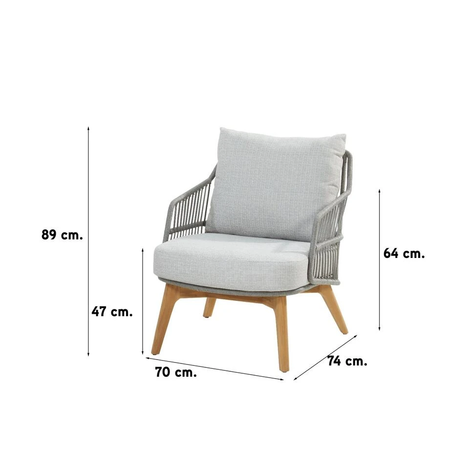 4 Seasons Sempre Loungestoel + Voetenbank - Teak/Silver Grey - Afbeelding 3
