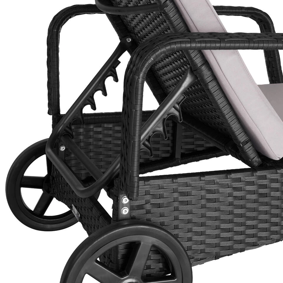 Tectake - Wicker Ligbed Cassis Zonnebed Ligstoel - Zwart - Afbeelding 4