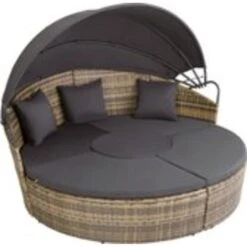 Tectake - Zonne-eiland Santorini - Ligbed - Wicker - Natuurkleur