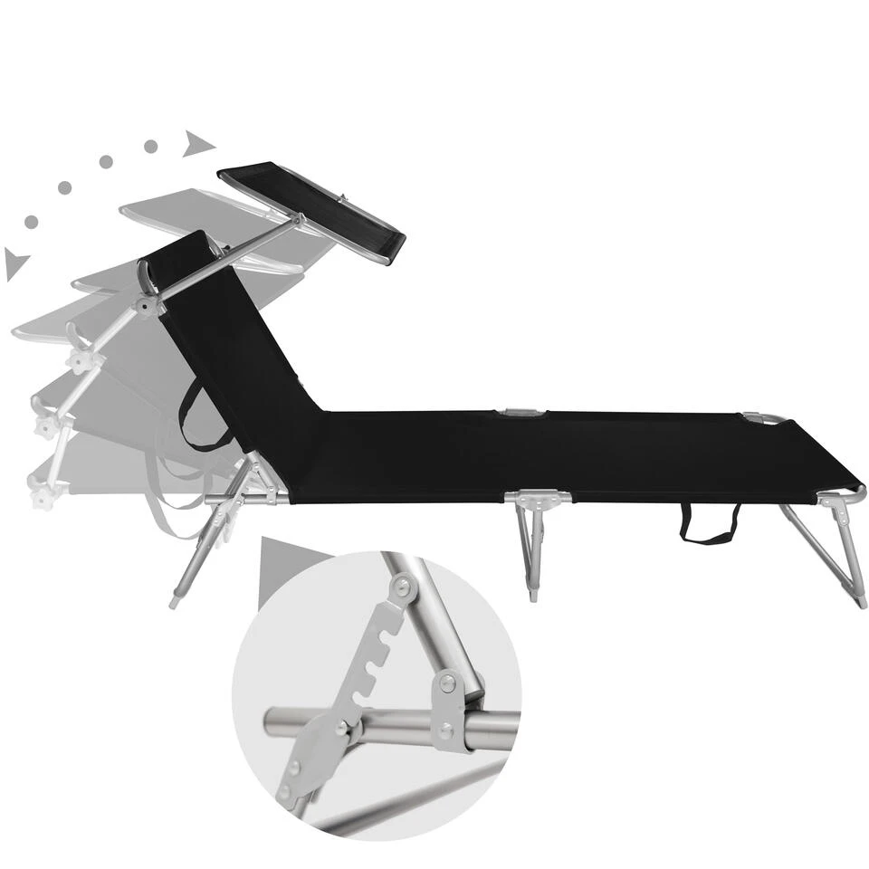 Tectake - 2 Ligbedden Met Zonnedak Ligstoelen Zwart - Afbeelding 3