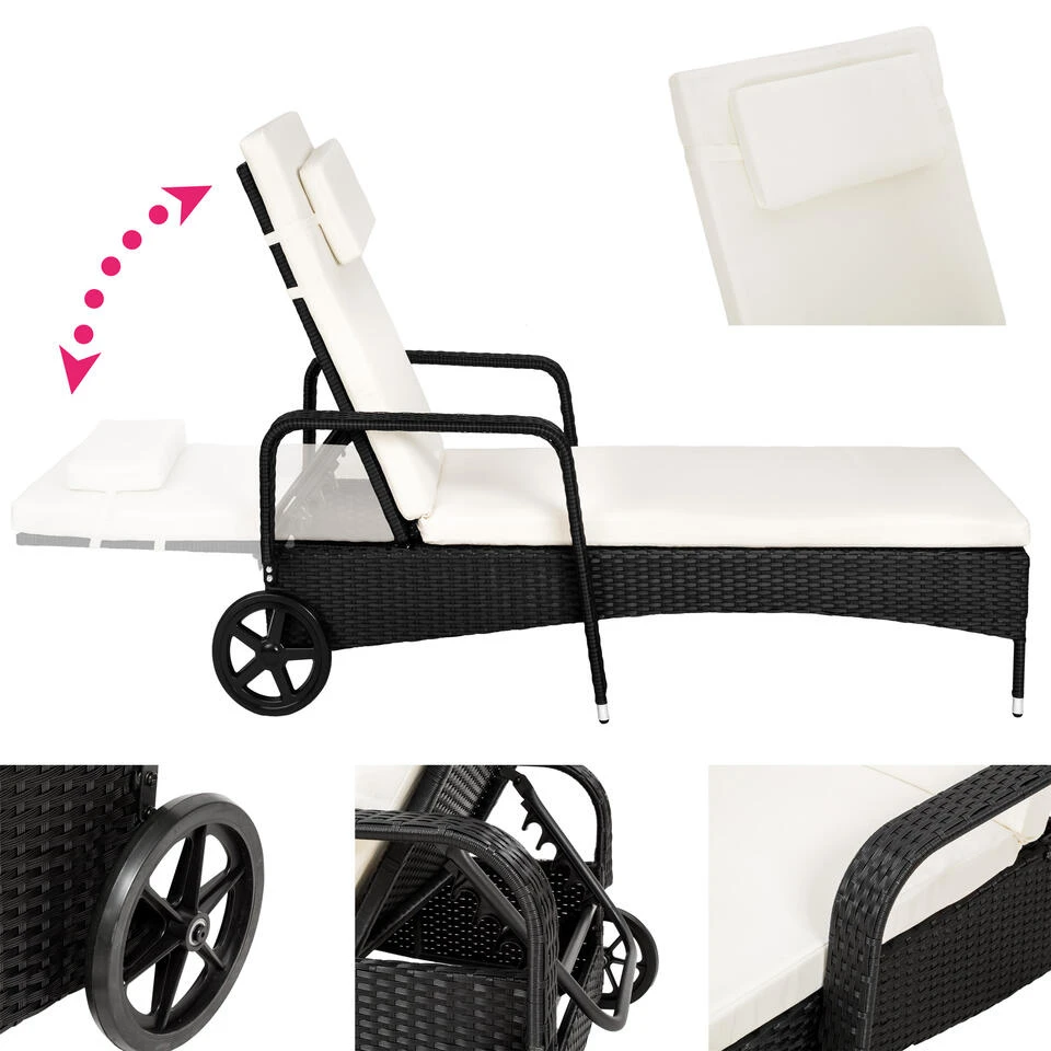 Tectake - Ligstoel - Wicker - Zwart - Afbeelding 3