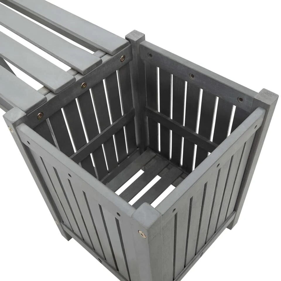 VidaXL Tuinbank Met 2 Plantenbakken 150 Cm Massief Acaciahout Grijs - Afbeelding 3