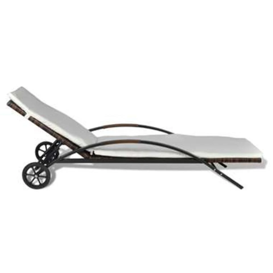 VidaXL Ligbed Met Kussen En Wieltjes Poly Rattan Bruin - Afbeelding 3