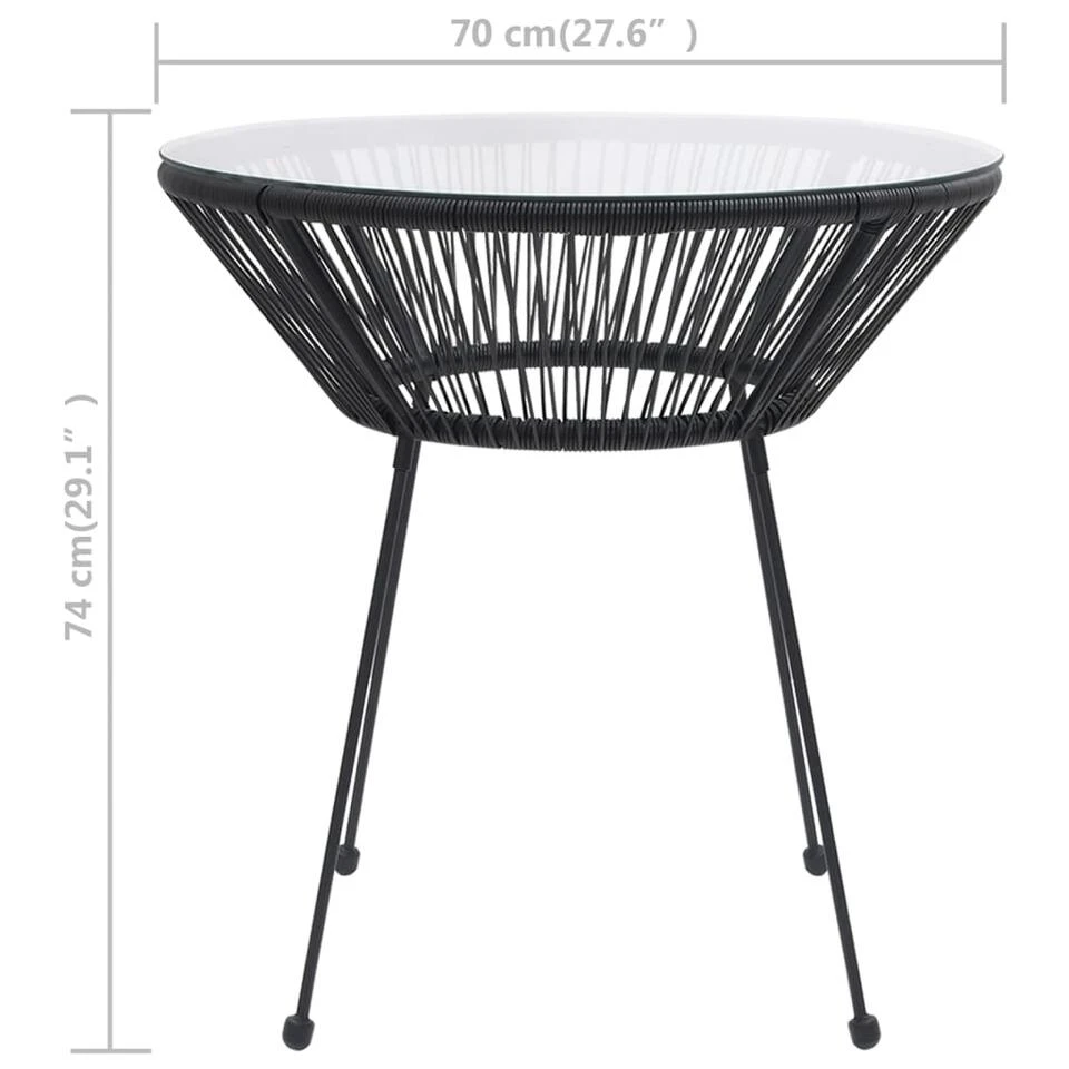 VidaXL Tuintafel Ø70x74 Cm Rattan En Glas Zwart - Afbeelding 4