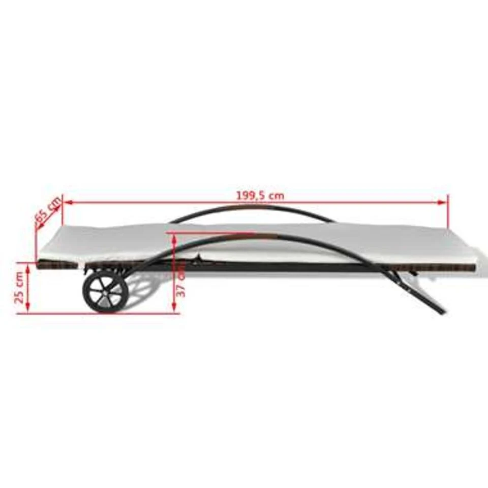 VidaXL Ligbed Met Kussen En Wieltjes Poly Rattan Bruin - Afbeelding 2