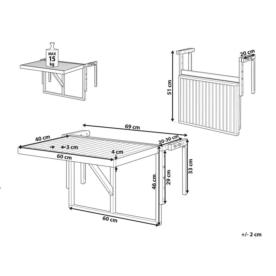 Beliani Inklapbare Tafel UDINE - Lichte Houtkleur Acaciahout - Afbeelding 3