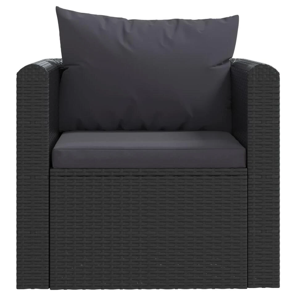 VidaXL Fauteuil Met Kussens Poly Rattan Zwart - Afbeelding 3