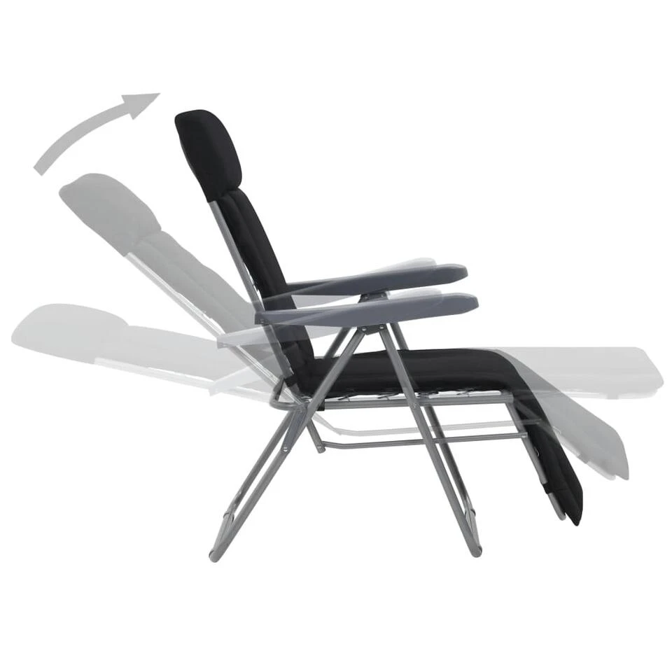 VidaXL Tuinstoelen Met Kussen Inklapbaar 2 St Zwart - Afbeelding 2