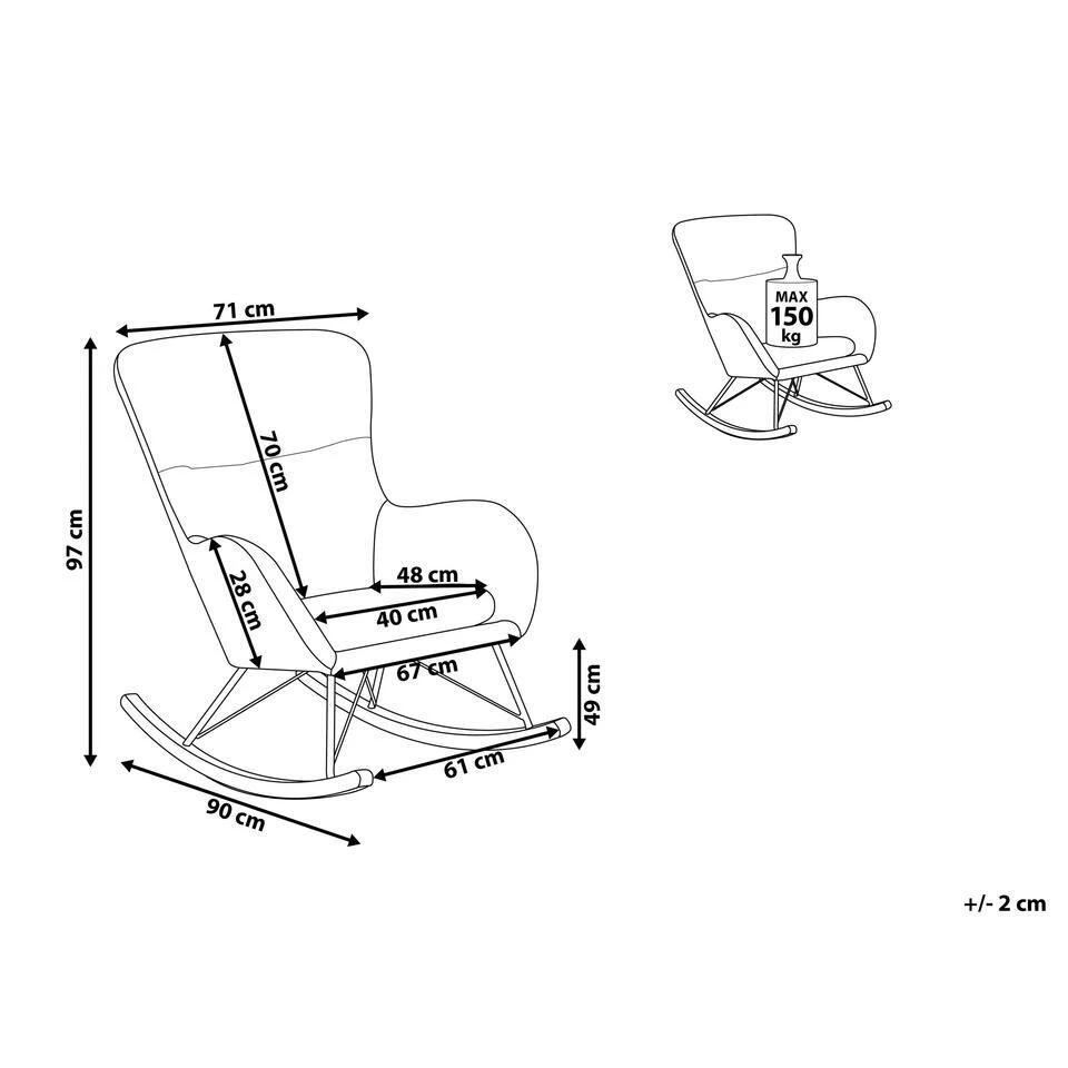 Beliani Schommelstoel ELLAN - Grijs Fluweel - Afbeelding 2