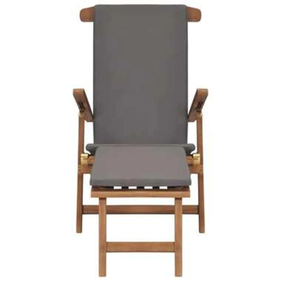 VidaXL Ligstoel Met Kussen Massief Teakhout Donkergrijs - Afbeelding 2