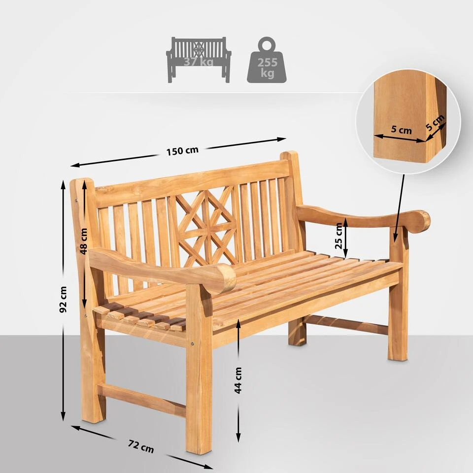 CLP Teakbank Florida 150 Cm - Afbeelding 2