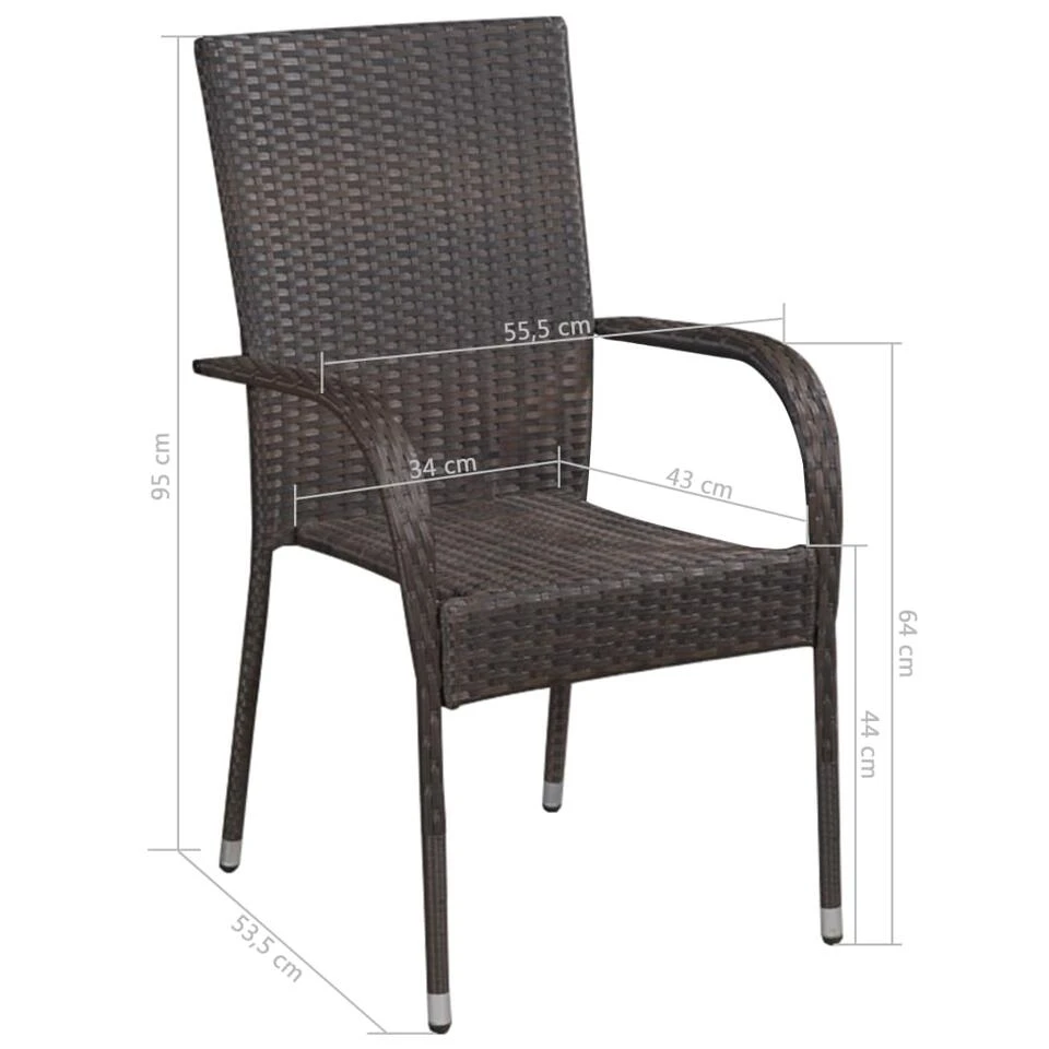 VidaXL Tuinstoelen Stapelbaar 2 St Poly Rattan Bruin - Afbeelding 4